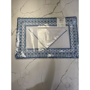 Vintage Matouk Placemats & Napkin White With Blue Floral Embroidered 8 Piece Set